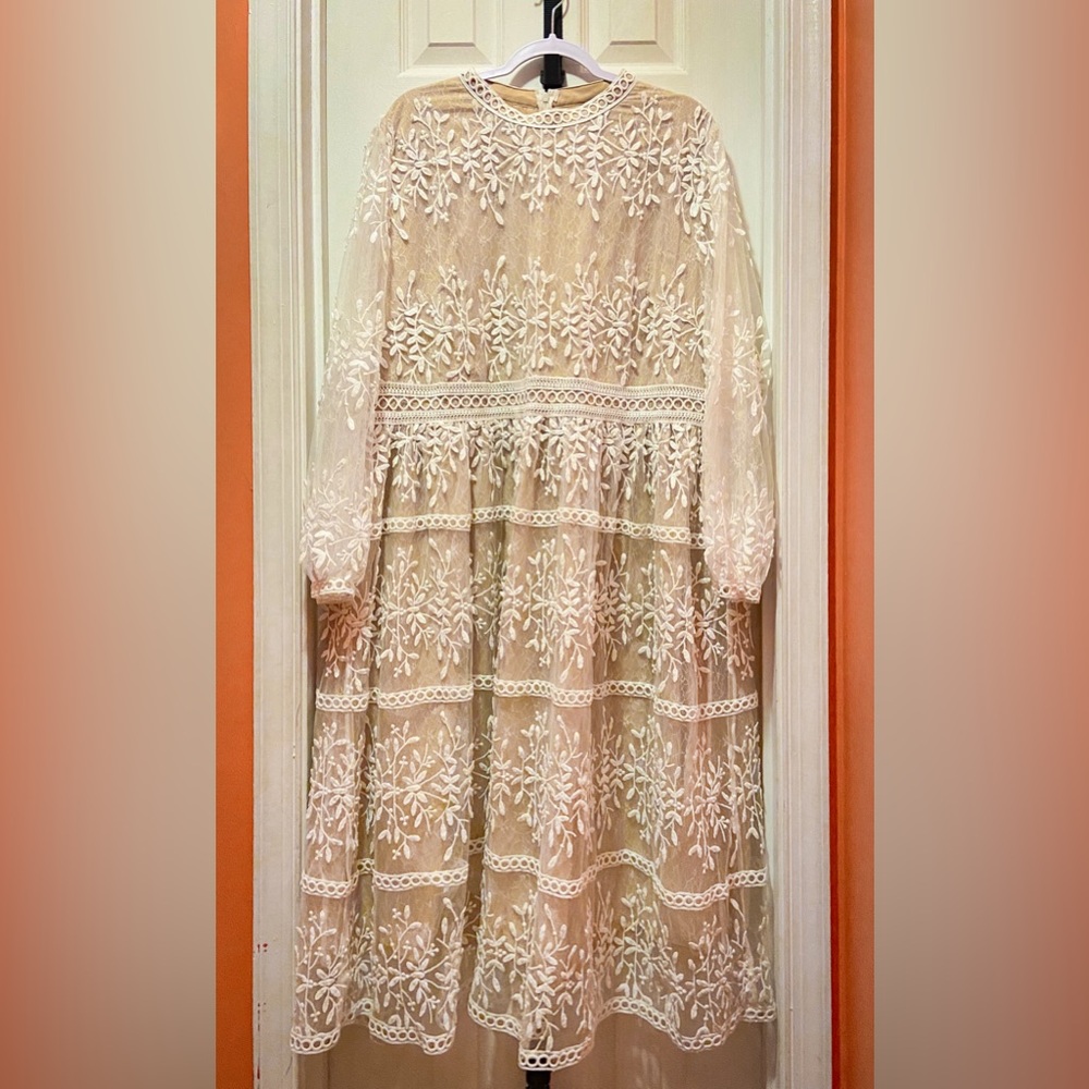 Ivy City Co. Sicily Dress 3X - high neck, illusion lace, long sleeve